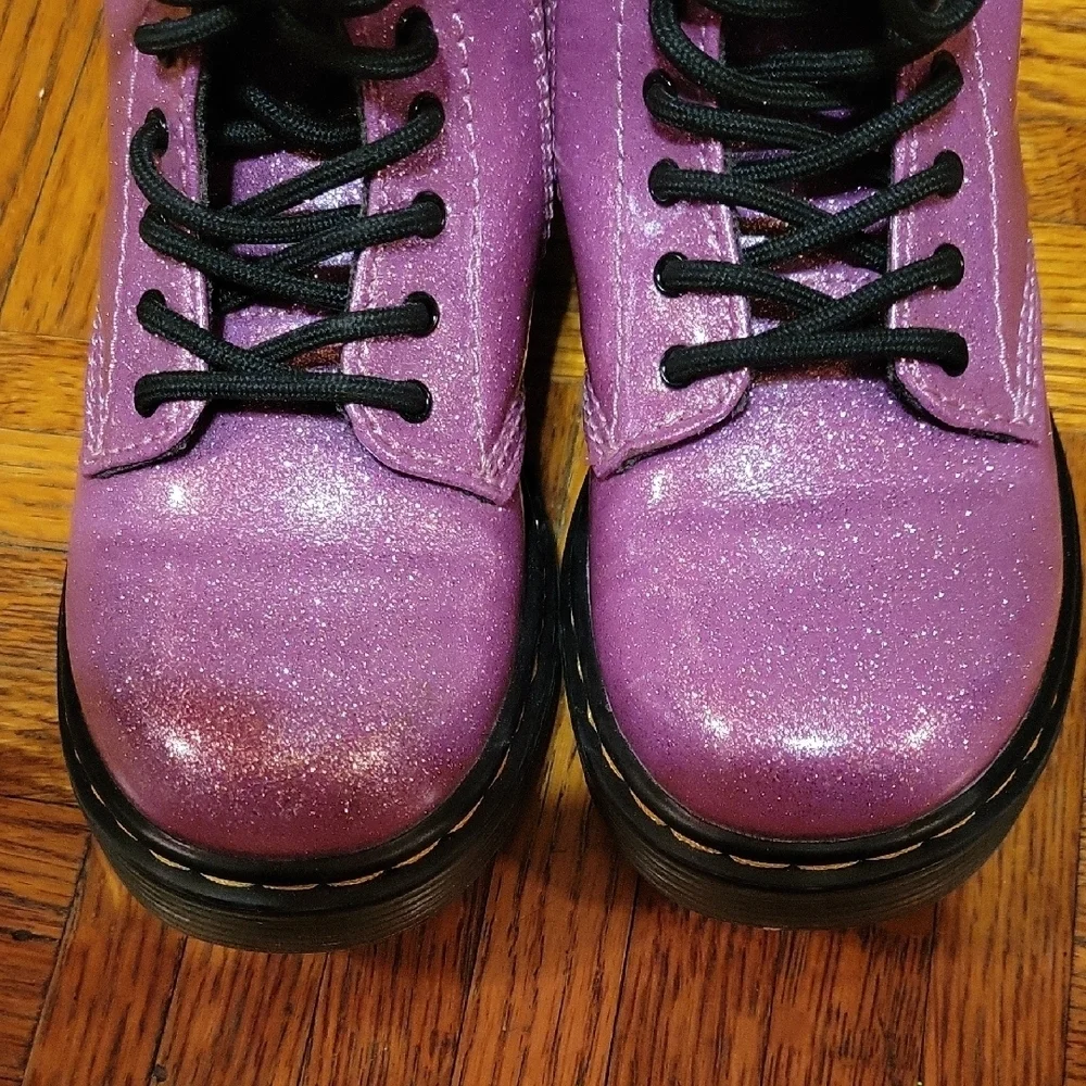 Dr. Martens Purple Lace Up Boots Youth US 10 Sparkle Combat